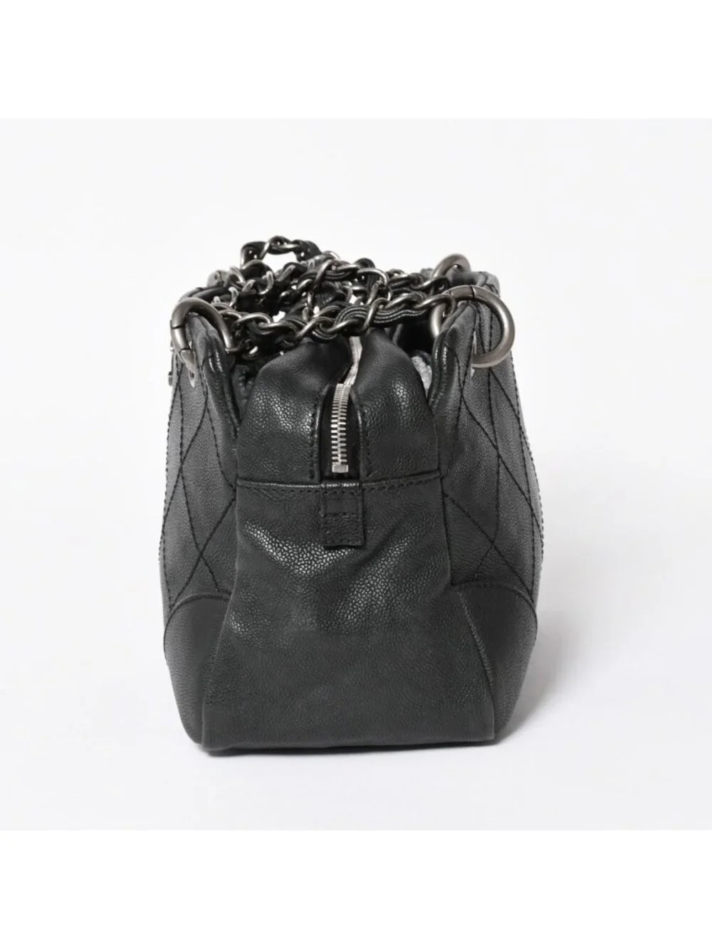 Chanel Wild Stitch Chain Tote Bag CC Logo Caviar Leather Black
